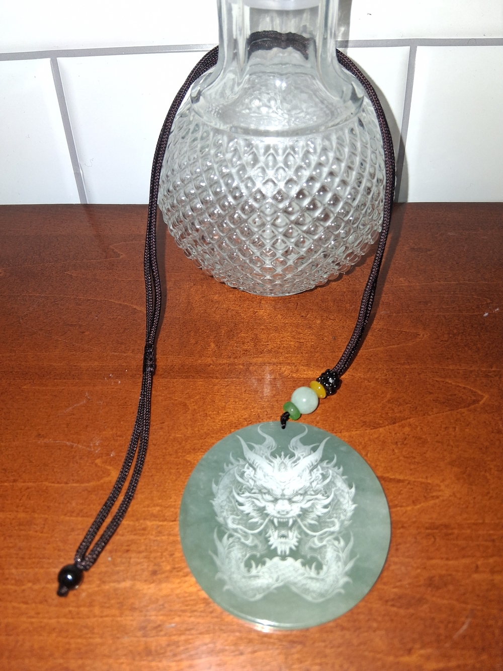 Jade Dragon Pendant Necklace - Green